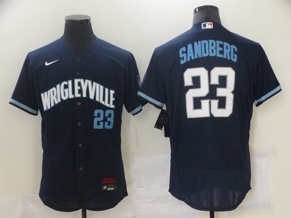 Men's Chicago Cubs #23 Ryne Sandberg 2021 Navy City Connect Stitched Jersey